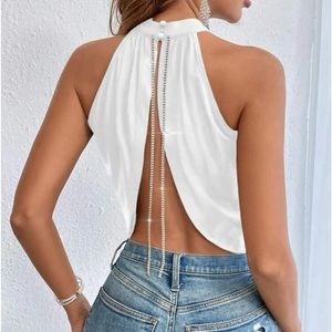 rhinestone backless halter top